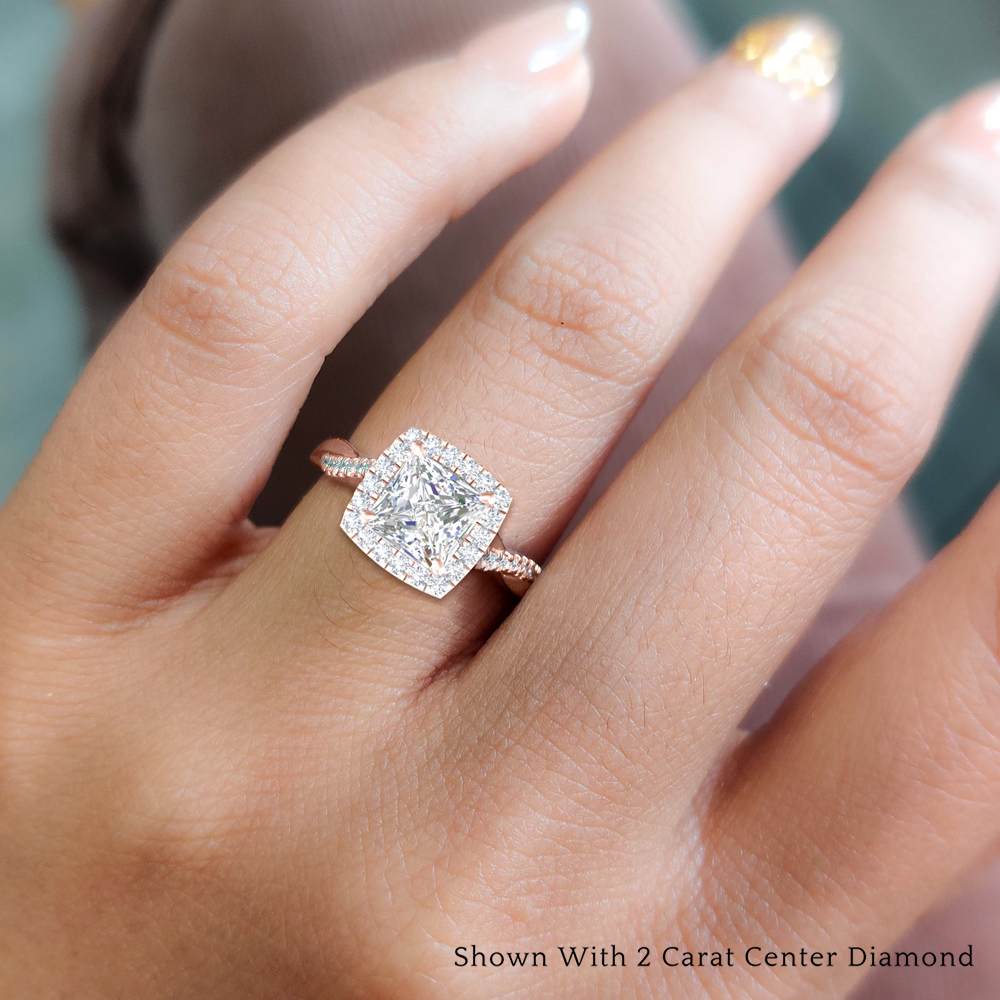 Moissanite Engagement Ring with Diamond Halo and Wedding Band — Zoran  Designs Jewellery | Hamilton Ontario Jeweller