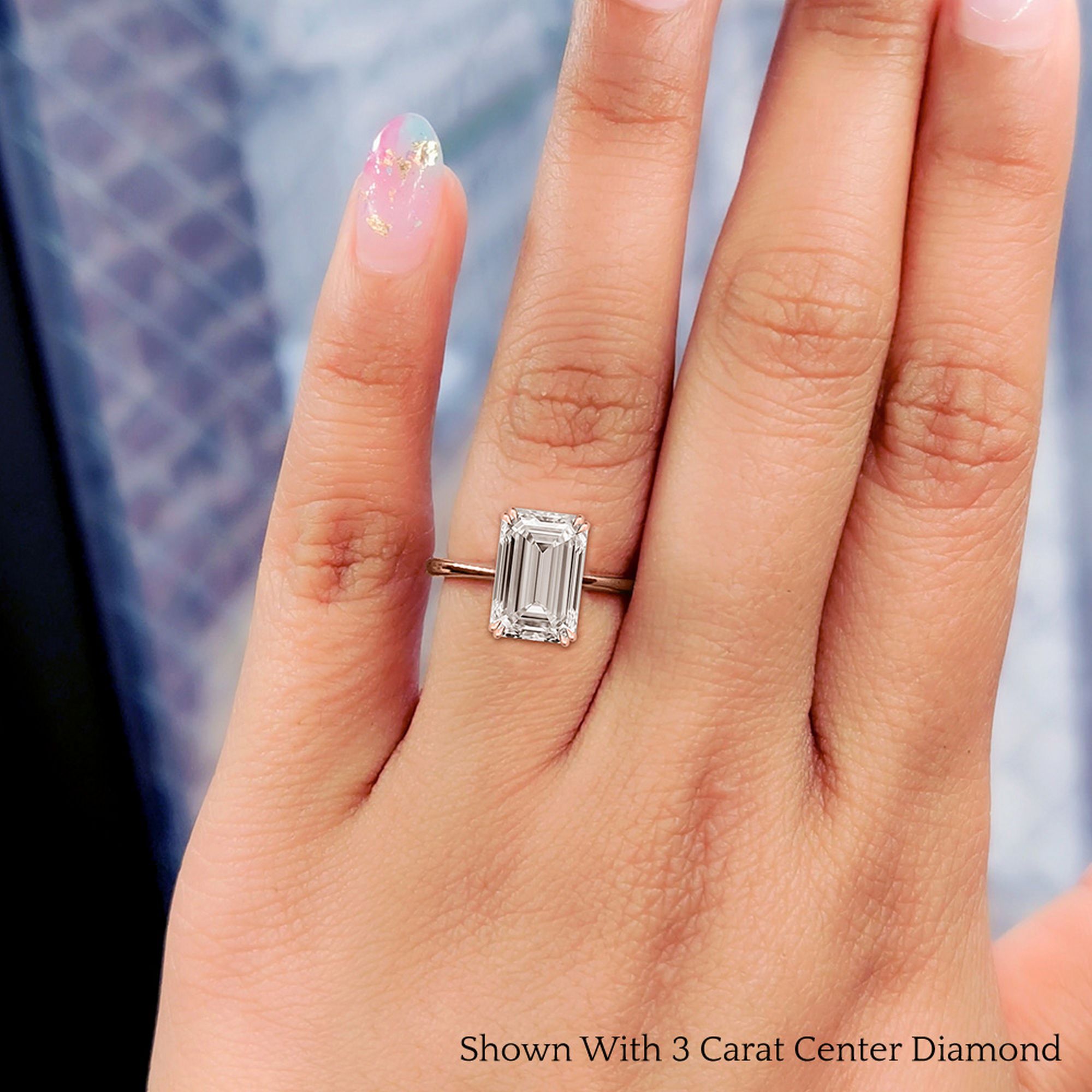 Solitaire Knife Edge Emerald Cut diamond Engagement Ring In 14K Rose Gold |  Fascinating Diamonds