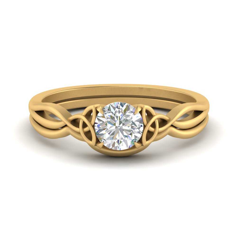 Round Shaped Infinity Celtic Solitaire Wedding Set with undefined in 14K Yellow Gold