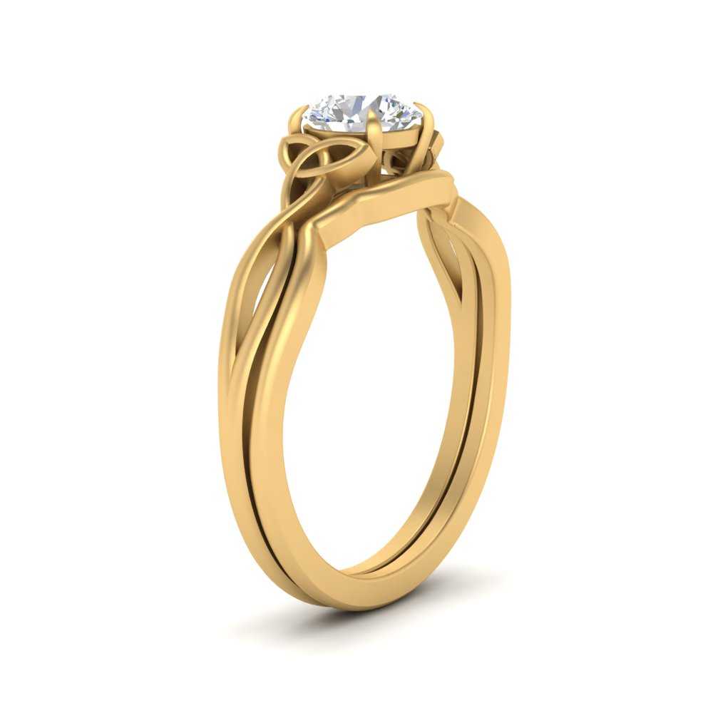 Round Shaped Infinity Celtic Solitaire Wedding Set with undefined in 14K Yellow Gold