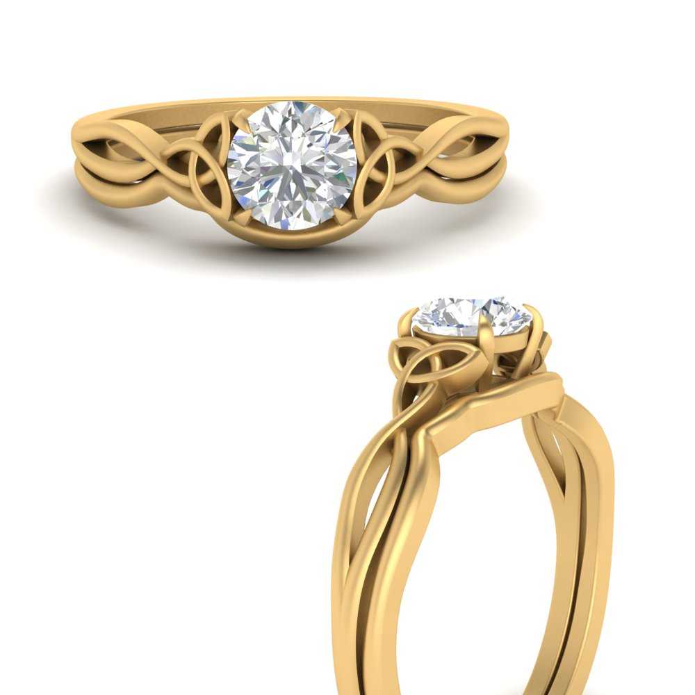 Round Shaped Infinity Celtic Solitaire Wedding Set with undefined in 14K Yellow Gold