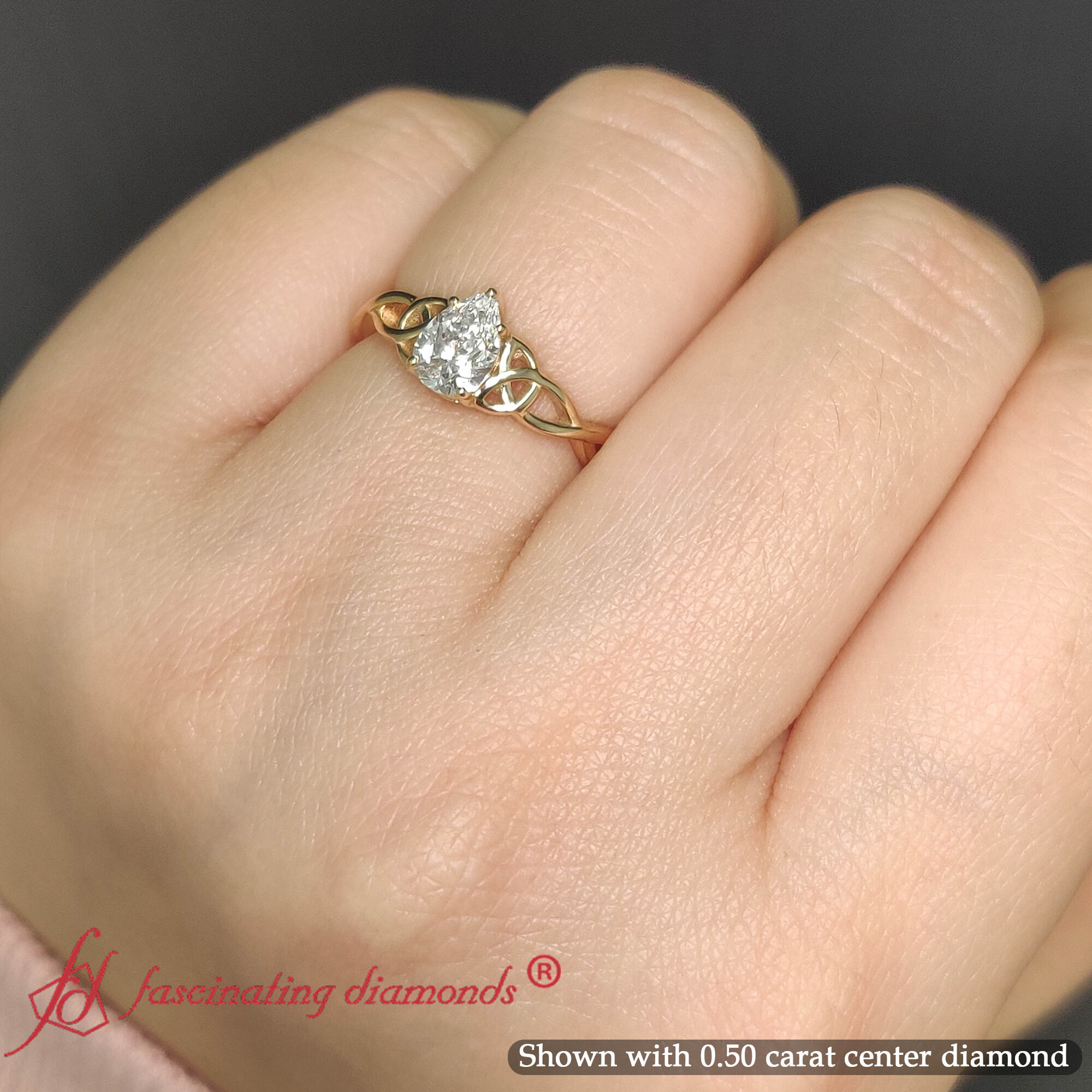 Pear Shaped Irish Split Solitaire Ring with undefined in 14K Yellow Gold