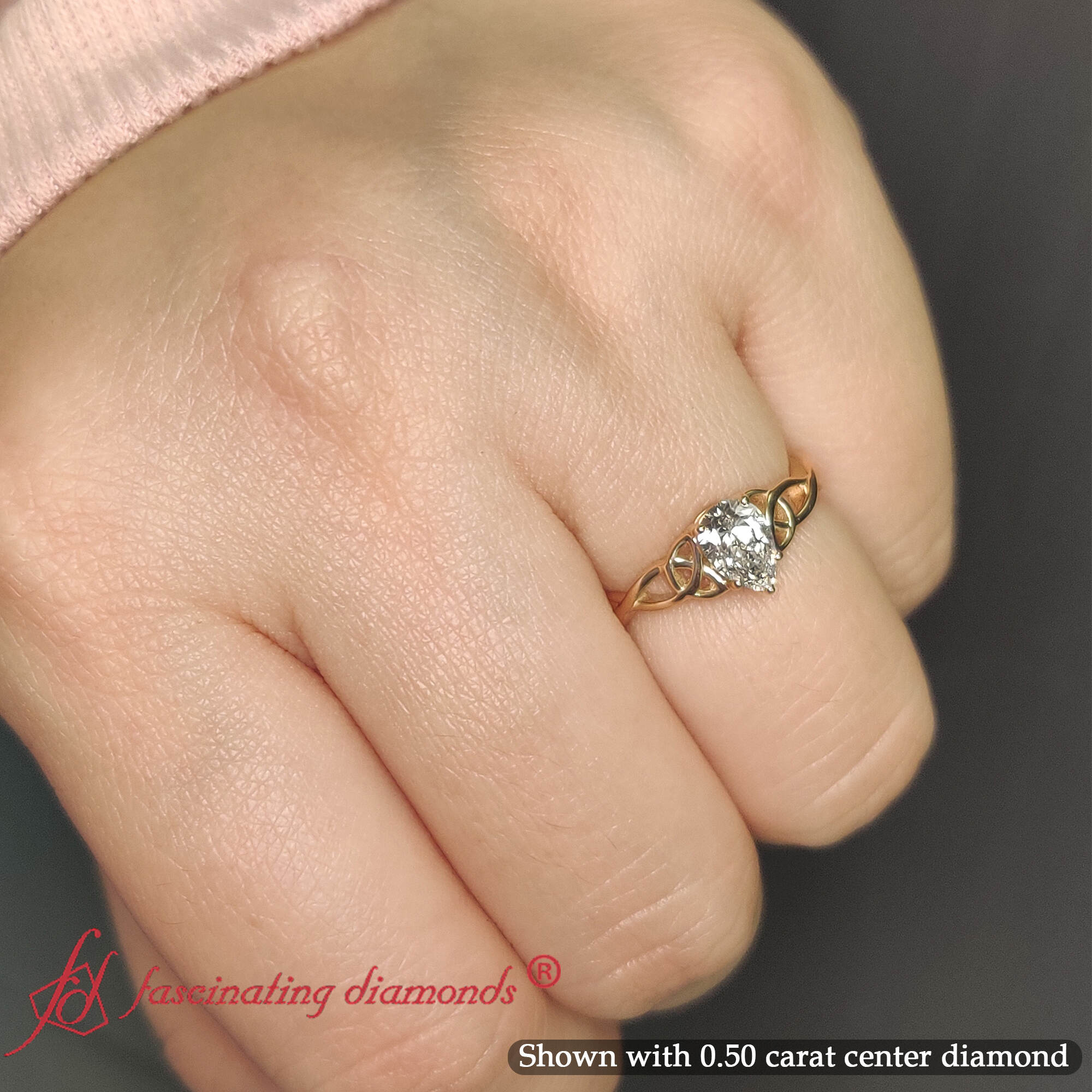 Pear Shaped Irish Split Solitaire Ring with undefined in 14K Yellow Gold