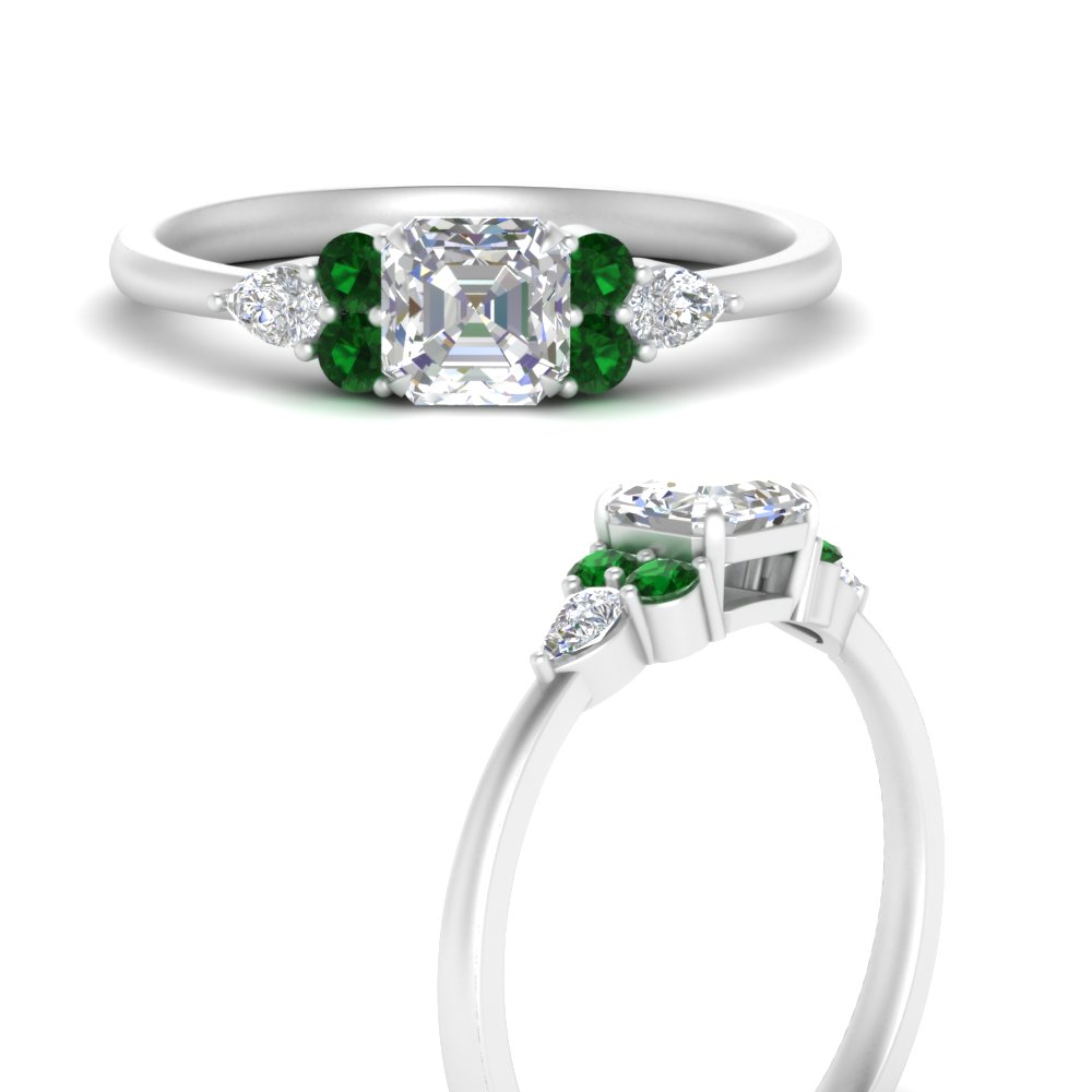 Vivid Green Colombian Emerald and Diamond Ring in 14K Gold 4.65 Ct Asscher  | T10020FWCEME – Peora