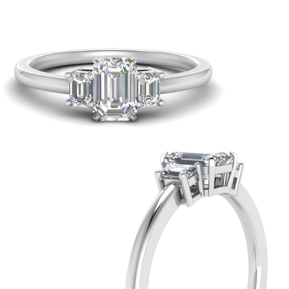 1 Carat Emerald Cut 3 Stone Ring In 14K White Gold | Fascinating