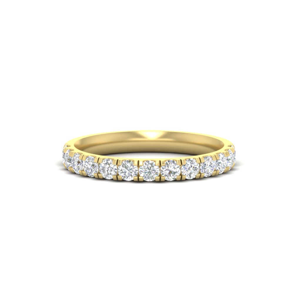 Semi Mount Shaped Half Carat French Pave Diamond Band with White Diamond 14K Yellow Gold