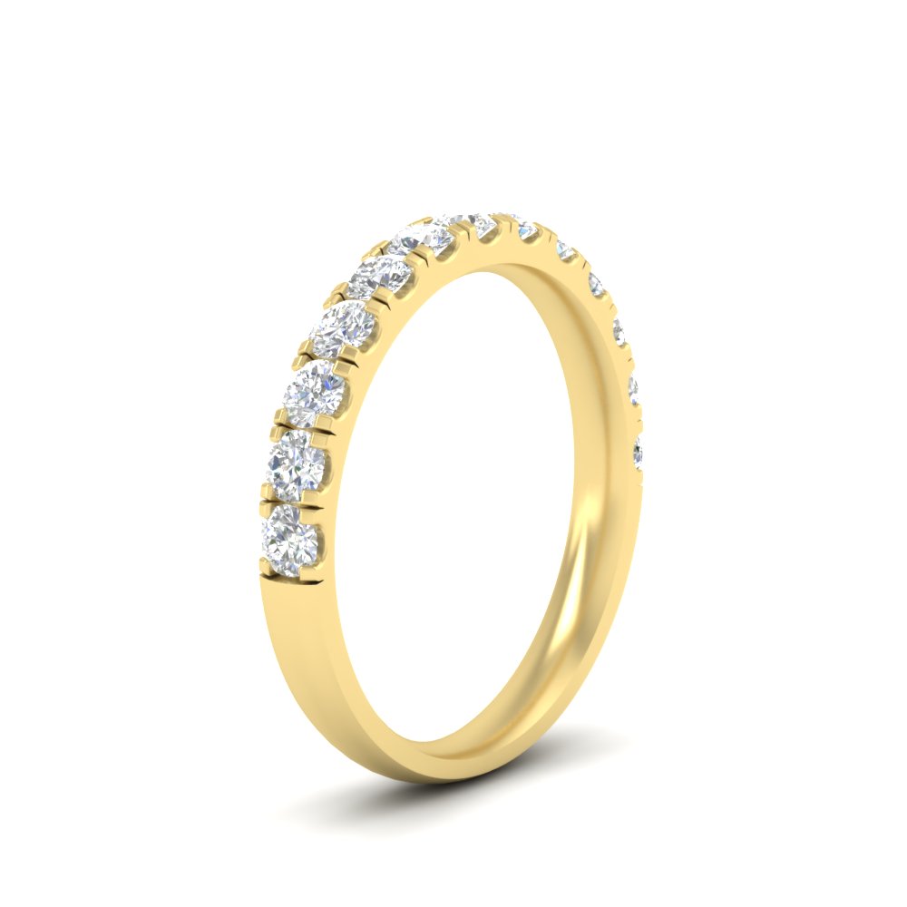 Semi Mount Shaped Half Carat French Pave Diamond Band with White Diamond 14K Yellow Gold