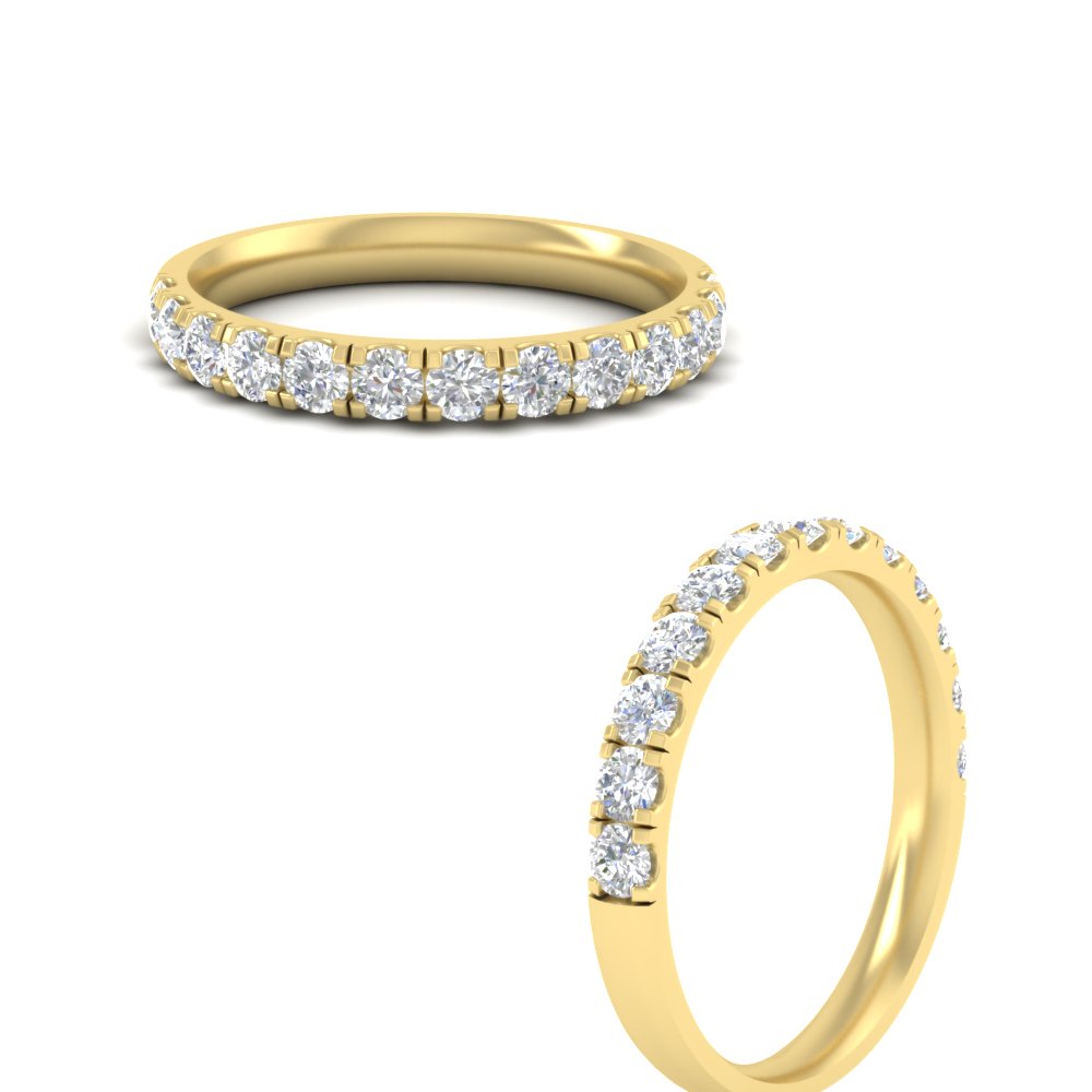 Semi Mount Shaped Half Carat French Pave Diamond Band with White Diamond 14K Yellow Gold