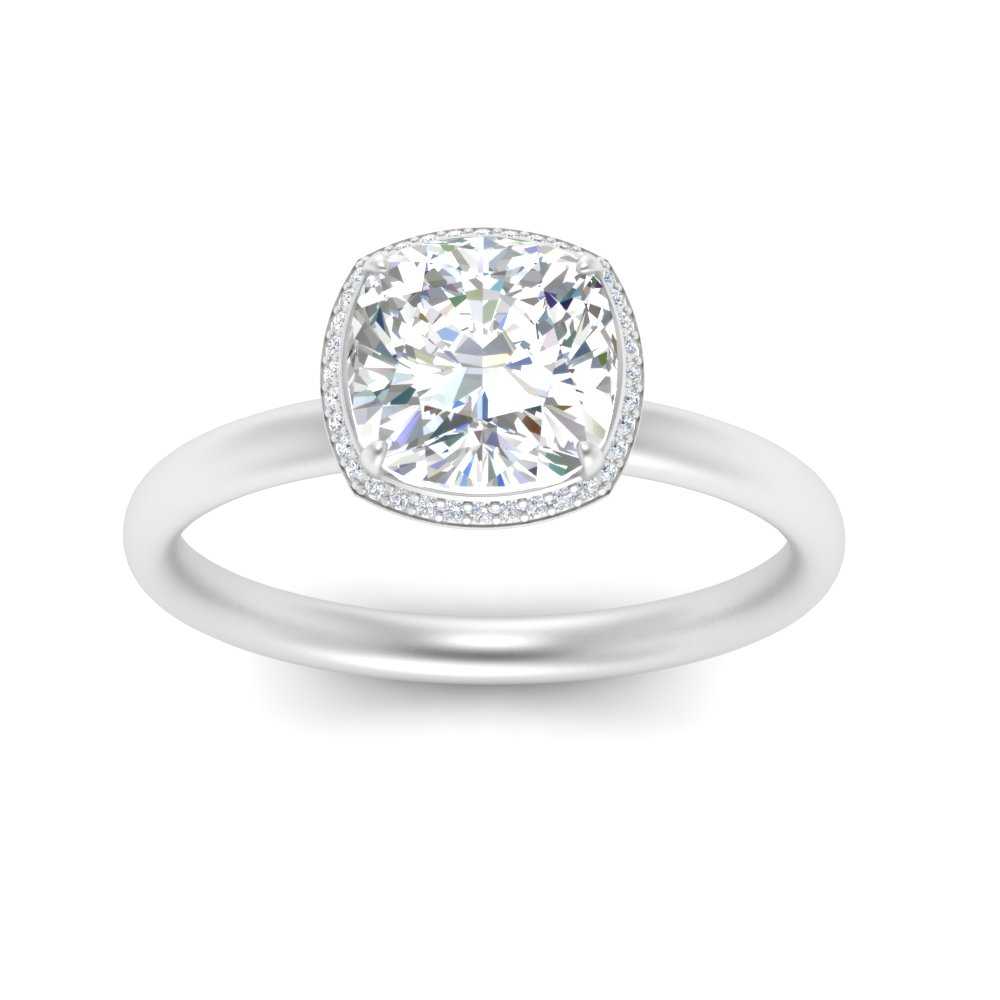 Cushion Cut Hidden Halo Diamond Engagement Ring In 14k White Gold Fascinating Diamonds