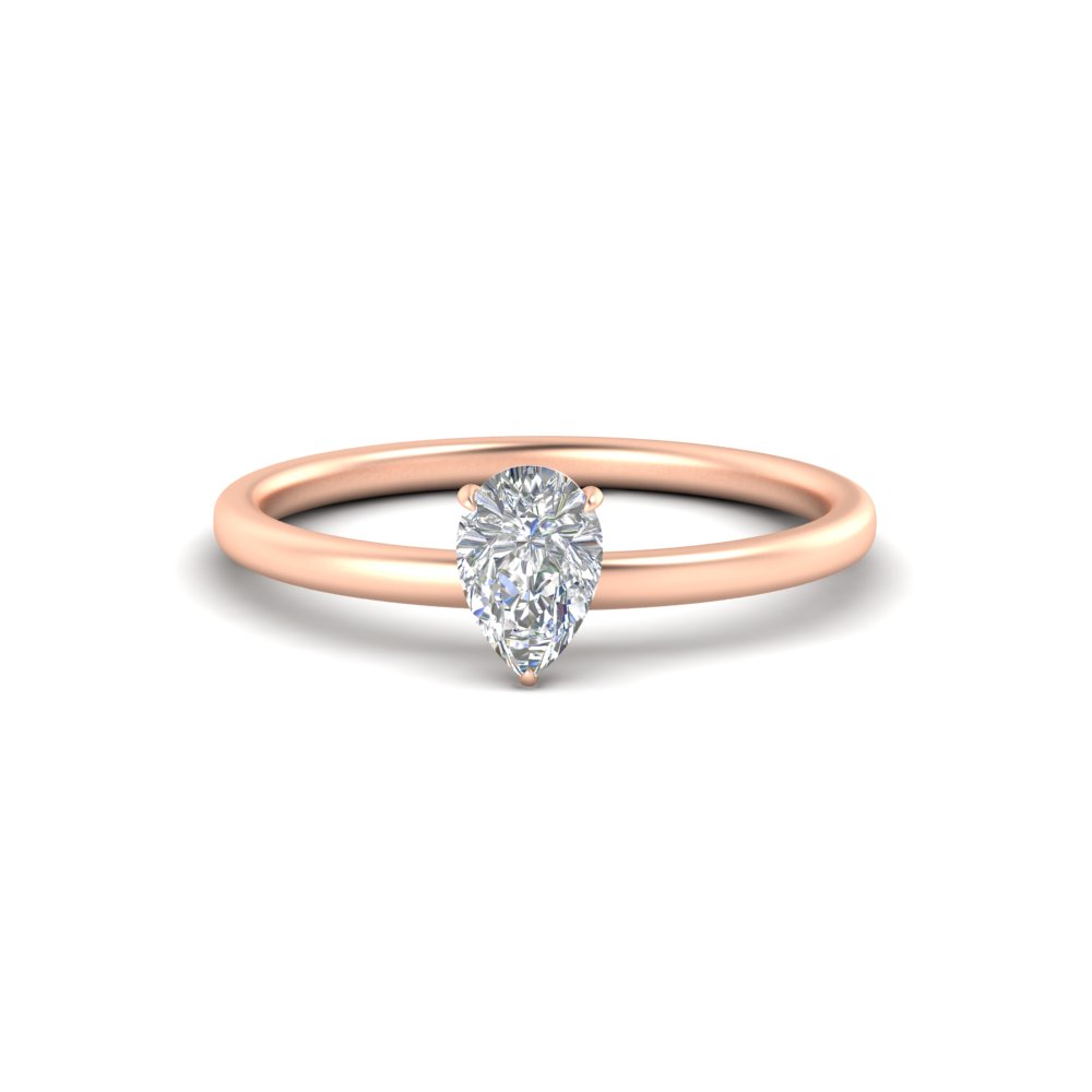 0.50 Carat Pear Shaped Solitaire Diamond Ring with 14K Rose Gold White Diamond