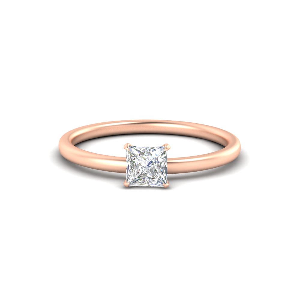 Half Carat Princess Cut Solitaire Diamond Ring with 14K Rose Gold White Diamond