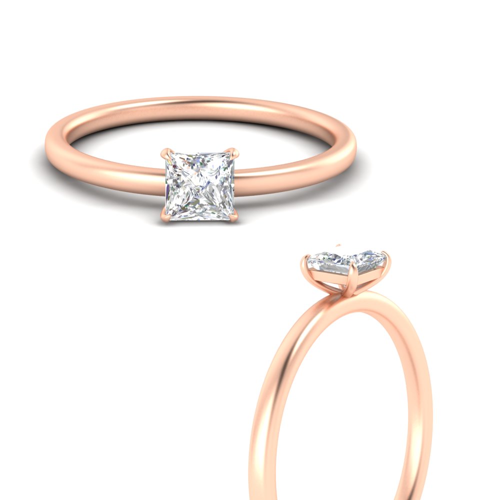 Half Carat Princess Cut Solitaire Diamond Ring with 14K Rose Gold White Diamond