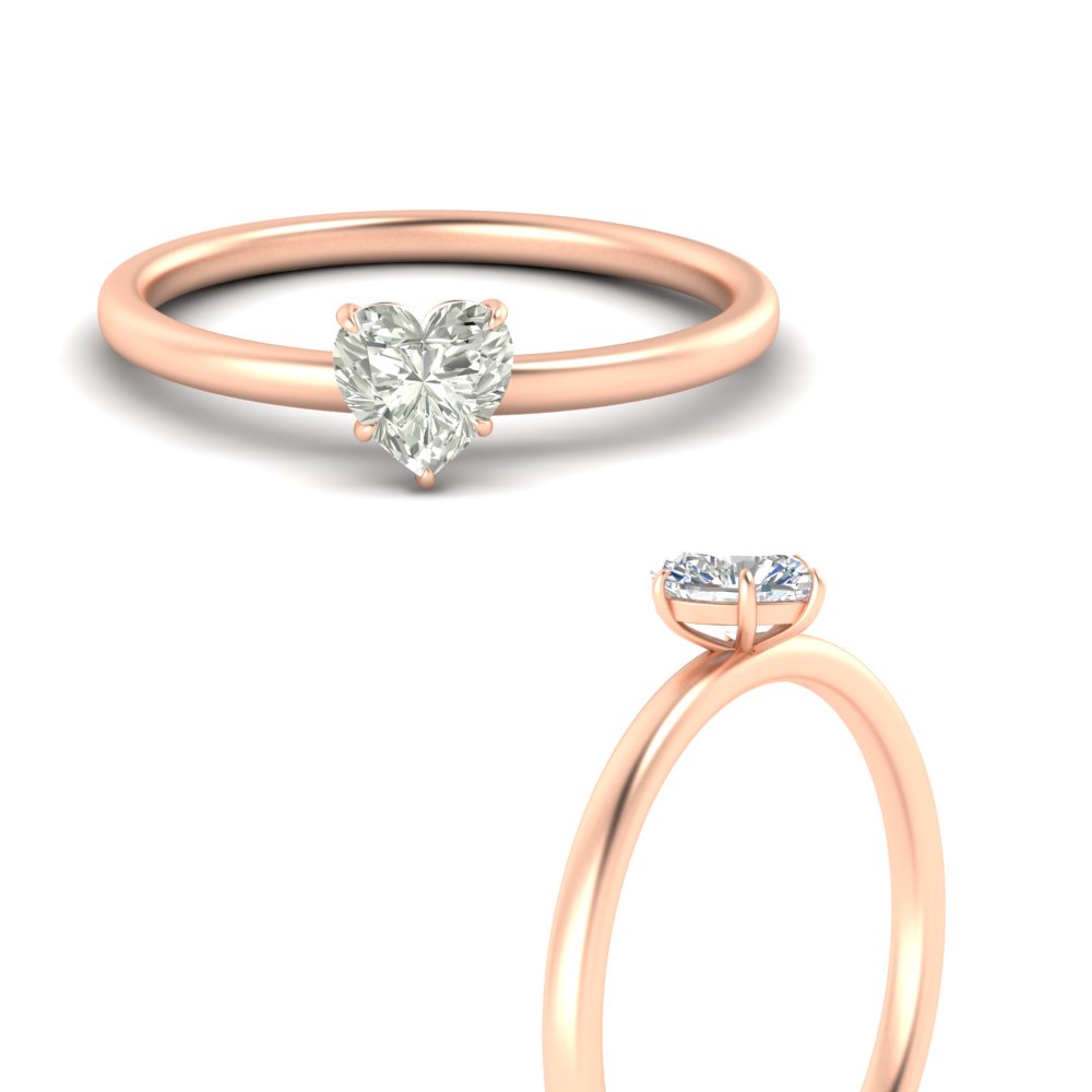 Half Carat Simple Solitaire Heart Shaped Ring with 14K Rose Gold White Diamond