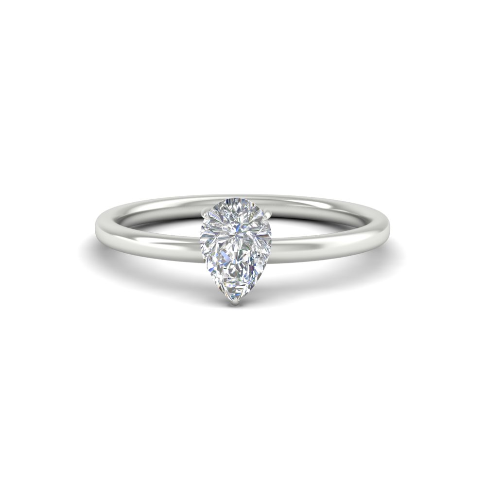0.75 Carat Pear Shaped Single Stone Diamond Ring with 14K White Gold White Diamond