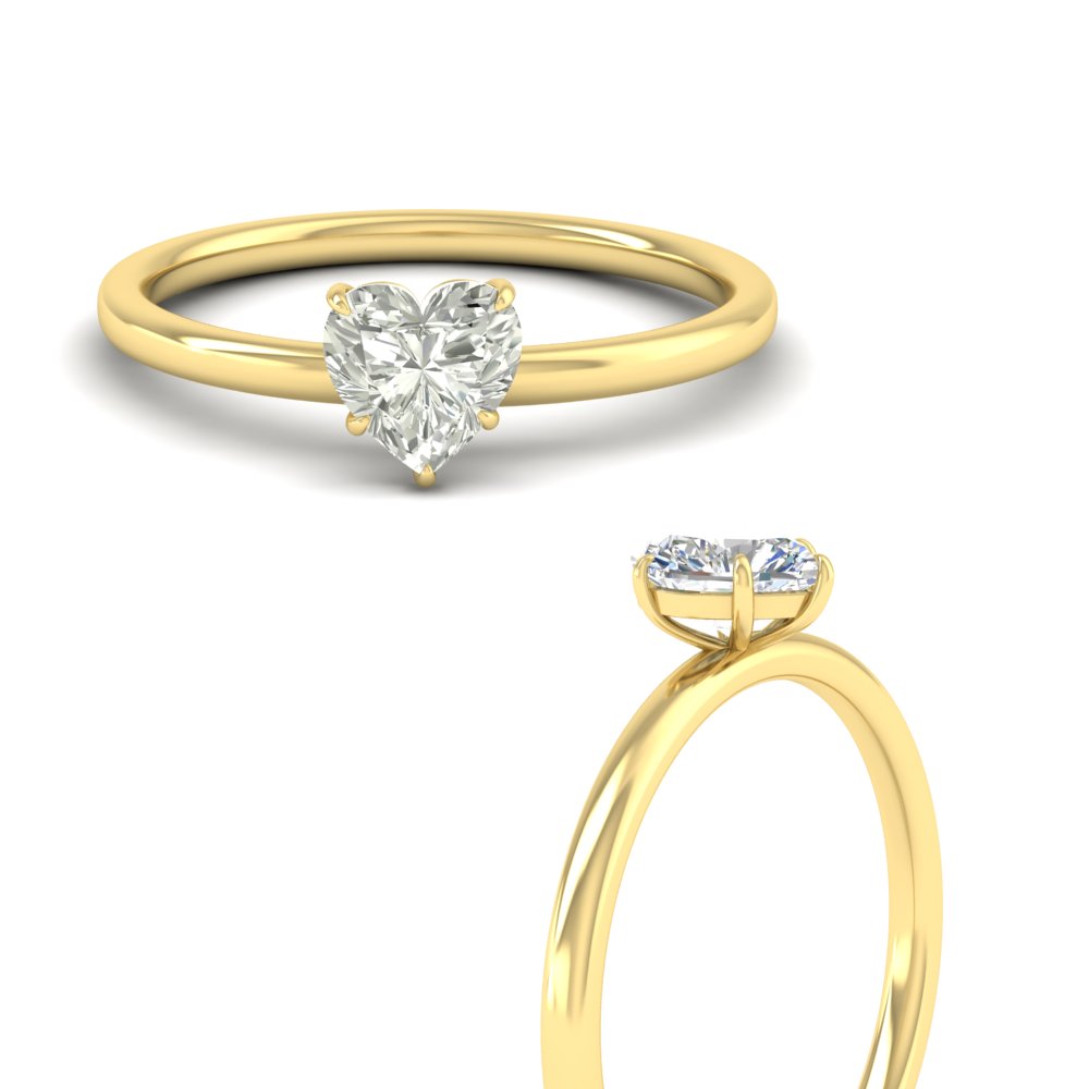 1 Carat Heart Cut Single Stone Ring with 14K Yellow Gold White Diamond