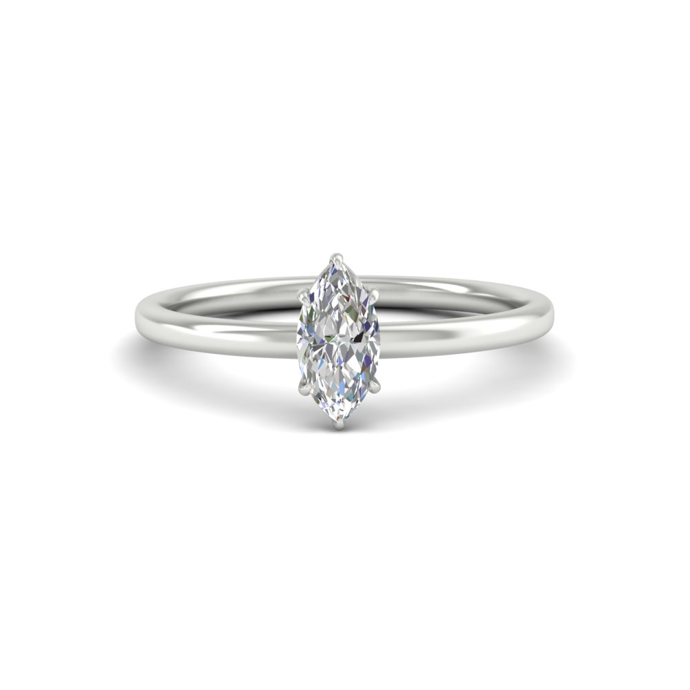 1 Carat Marquise Comfort Fit Solitaire Ring with 14K White Gold White Diamond