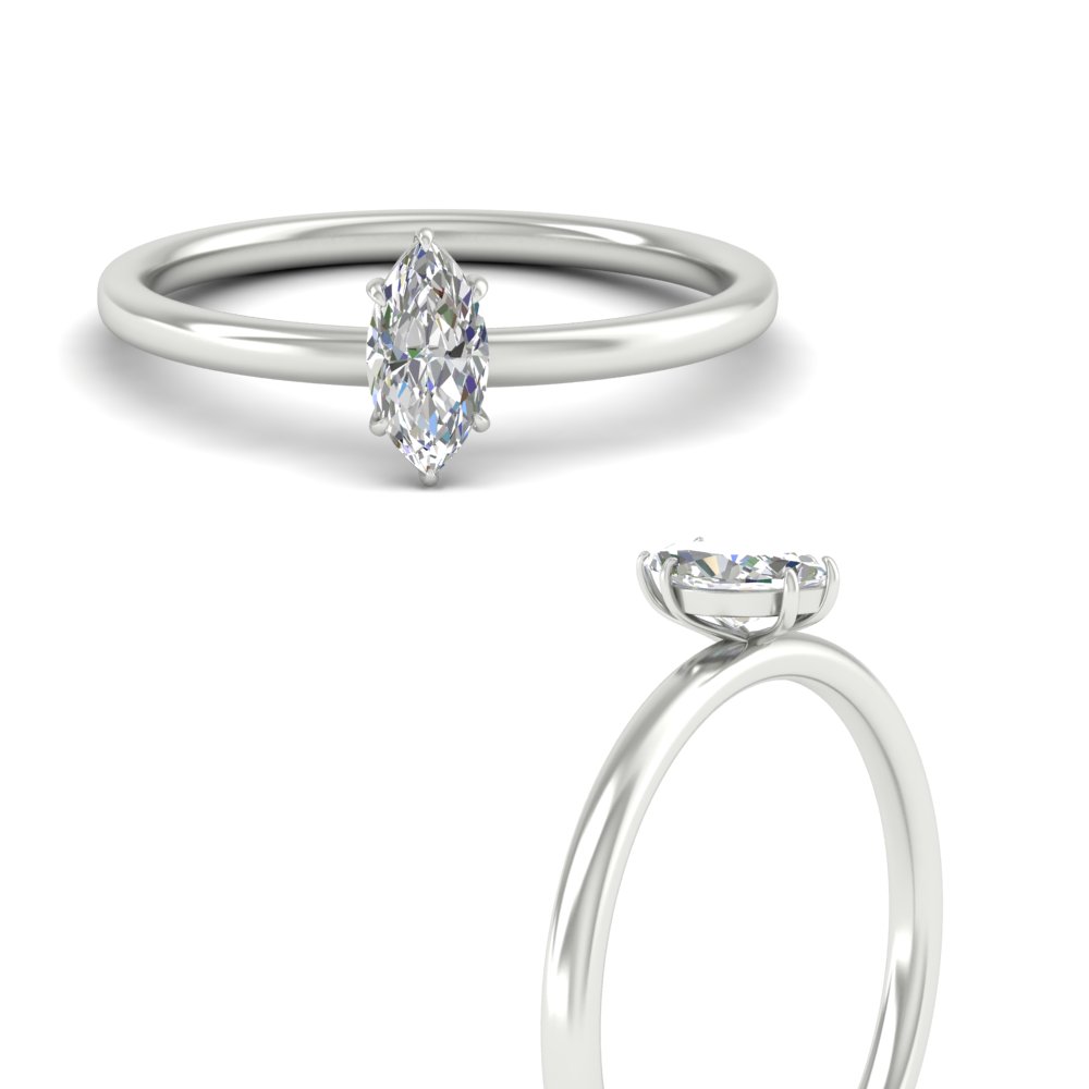 1 Carat Marquise Comfort Fit Solitaire Ring with 14K White Gold White Diamond