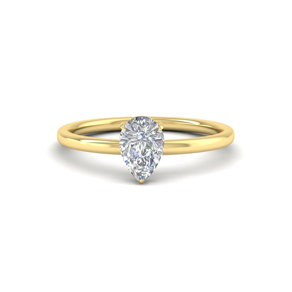 1 Carat Pear Shaped Solitaire Engagement Ring with 14K Yellow Gold White Diamond