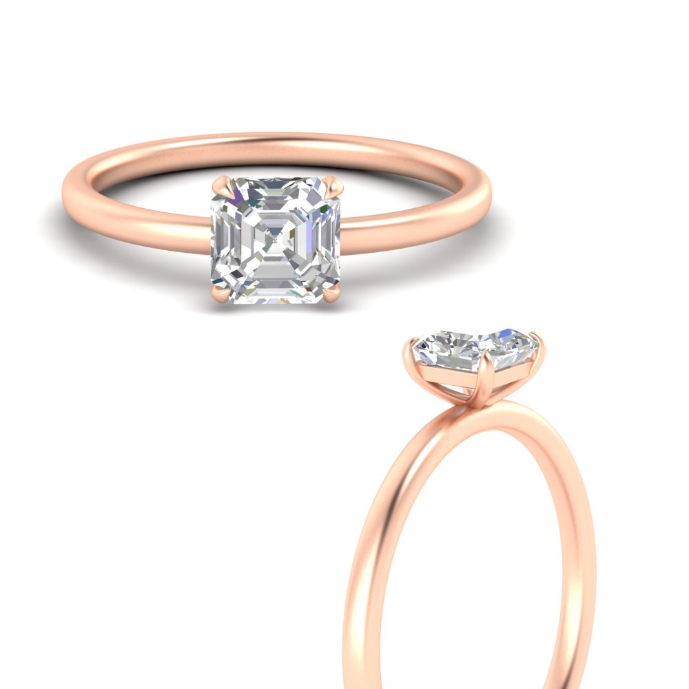 1.50 Carat Elegant Asscher Lab Diamond Solitaire Ring with 14K Rose Gold White Diamond