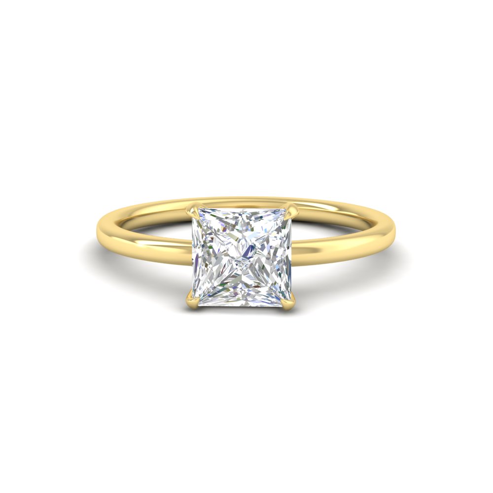2 Carat Beautiful Princess Cut Lab Diamond Solitaire Ring with 14K Yellow Gold White Diamond