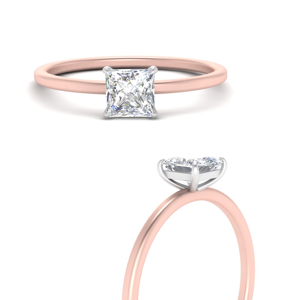 70-Pointer Princess Cut Solitaire Diamond Shank 18K Rose Gold Ring JL