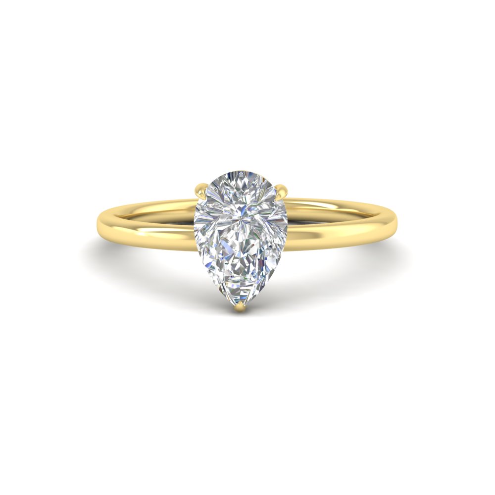 3 Carat Pear Shaped Lab Diamond Solitaire Engagement Ring with 14K Yellow Gold White Diamond