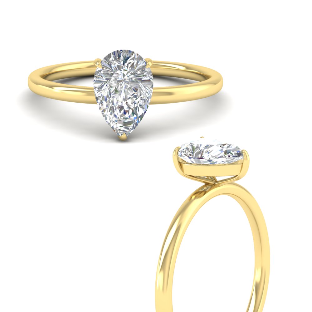 3 Carat Pear Shaped Lab Diamond Solitaire Engagement Ring with 14K Yellow Gold White Diamond