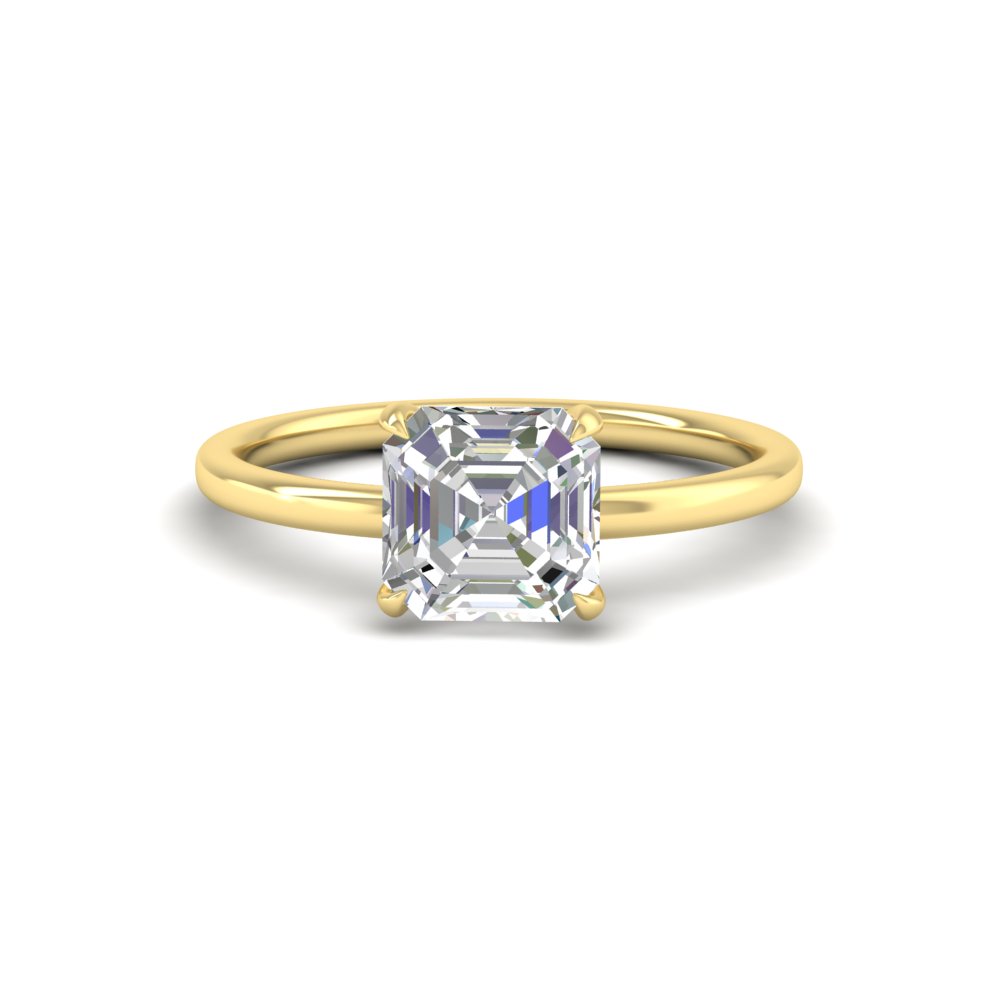 3 Carat Preset Asscher Lab Diamond Solitare Ring with 14K Yellow Gold White Diamond