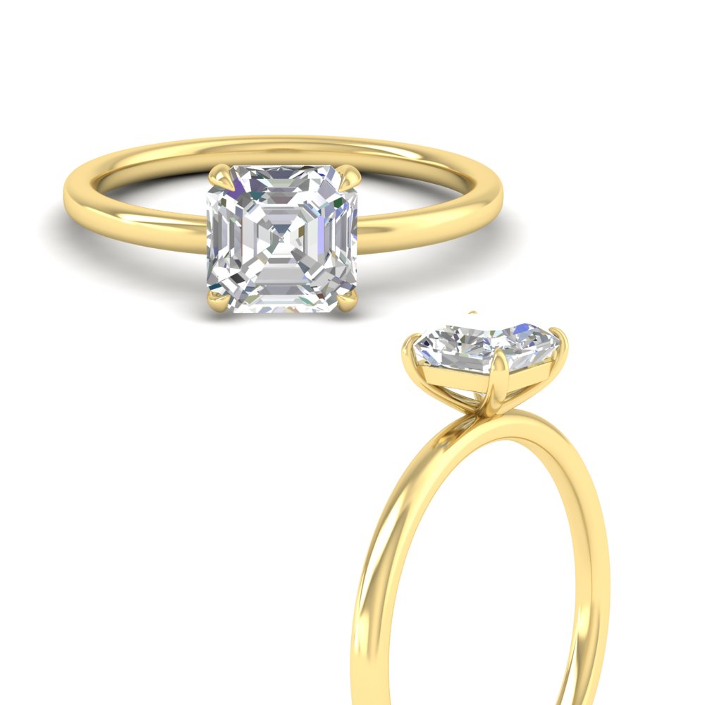 3 Carat Preset Asscher Lab Diamond Solitare Ring with 14K Yellow Gold White Diamond