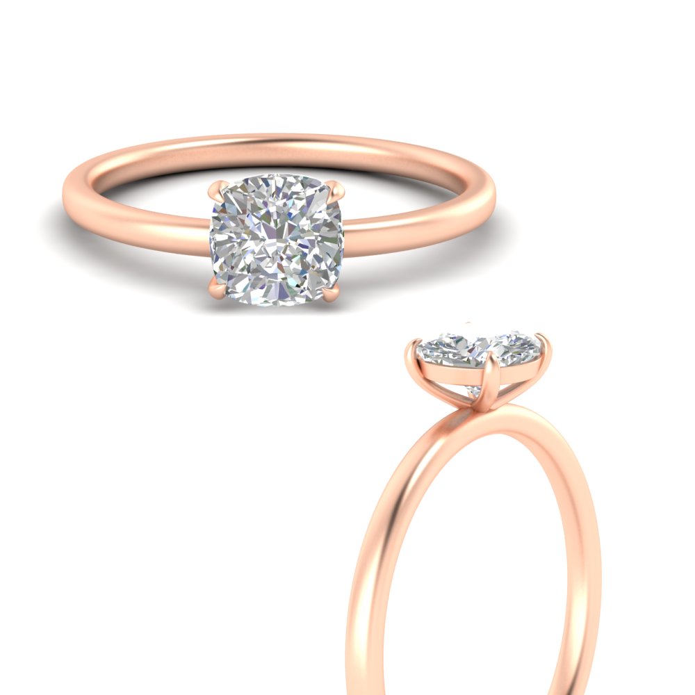 Cushion Cut 1.50 Carat Lab Diamond Solitaire Prong Ring with 14K Rose Gold White Diamond