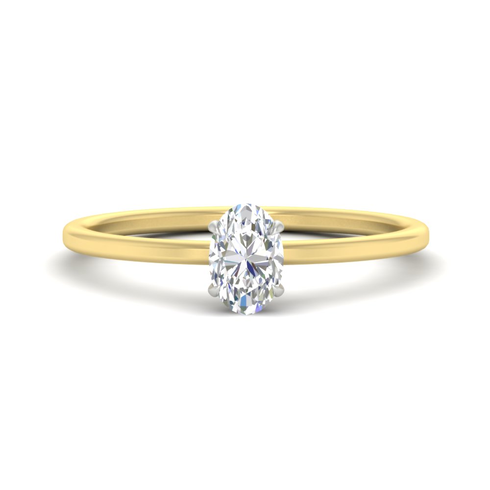 Oval Engagement Ring Thin Band with 14K Yellow Gold White Diamond