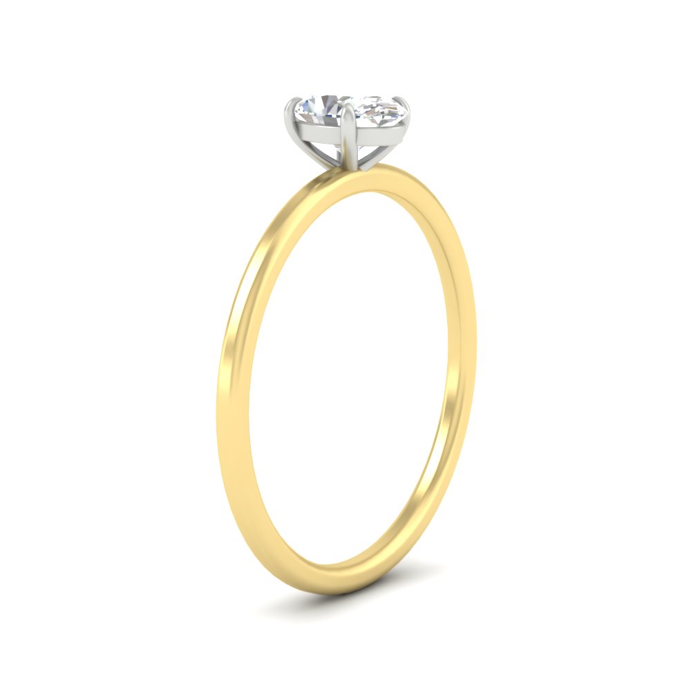 Oval Engagement Ring Thin Band with 14K Yellow Gold White Diamond