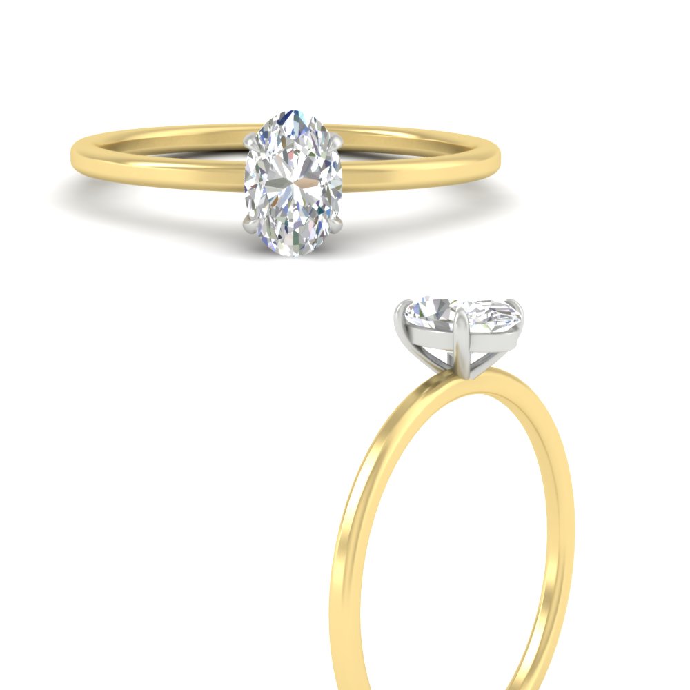 Oval Engagement Ring Thin Band with 14K Yellow Gold White Diamond