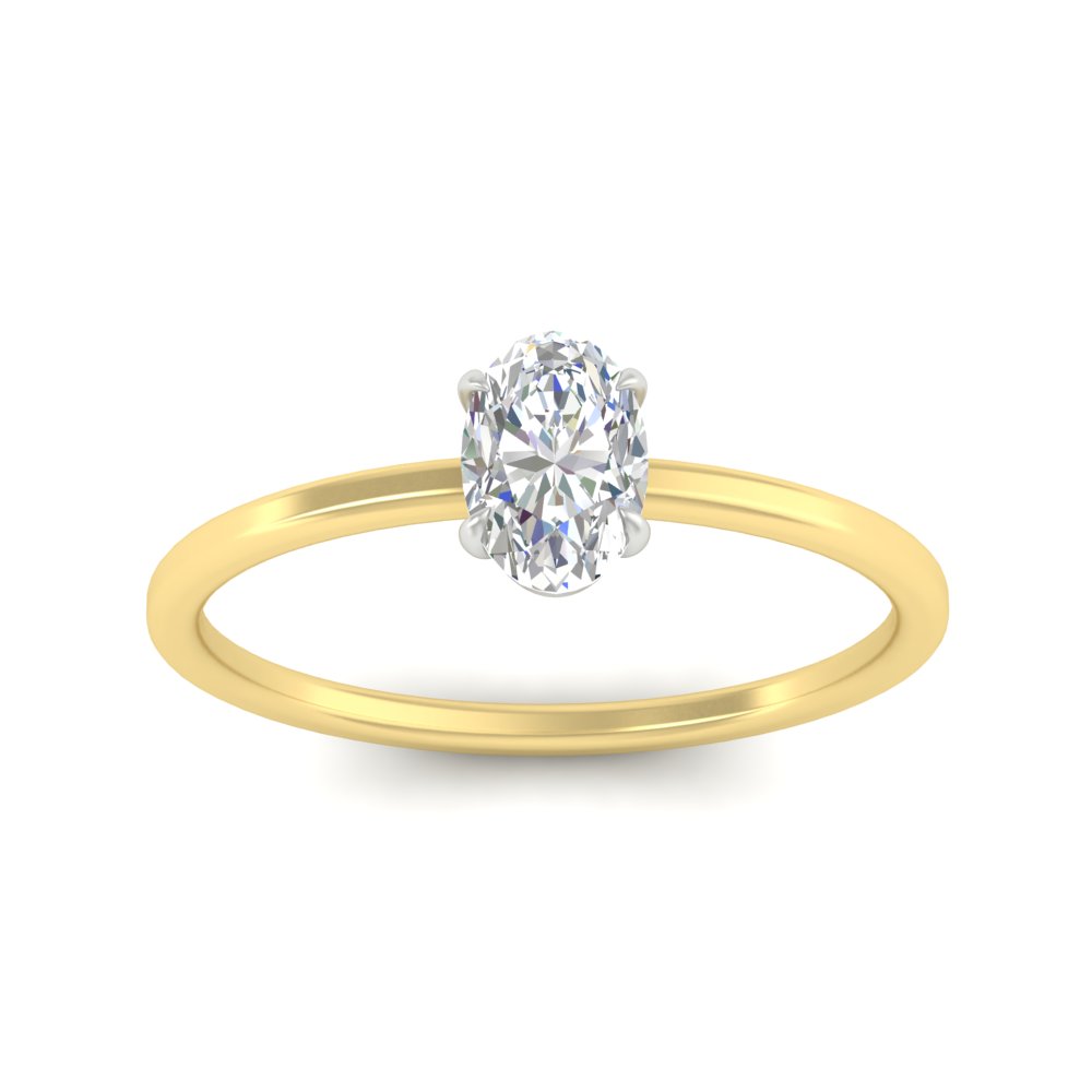Oval Engagement Ring Thin Band with 14K Yellow Gold White Diamond