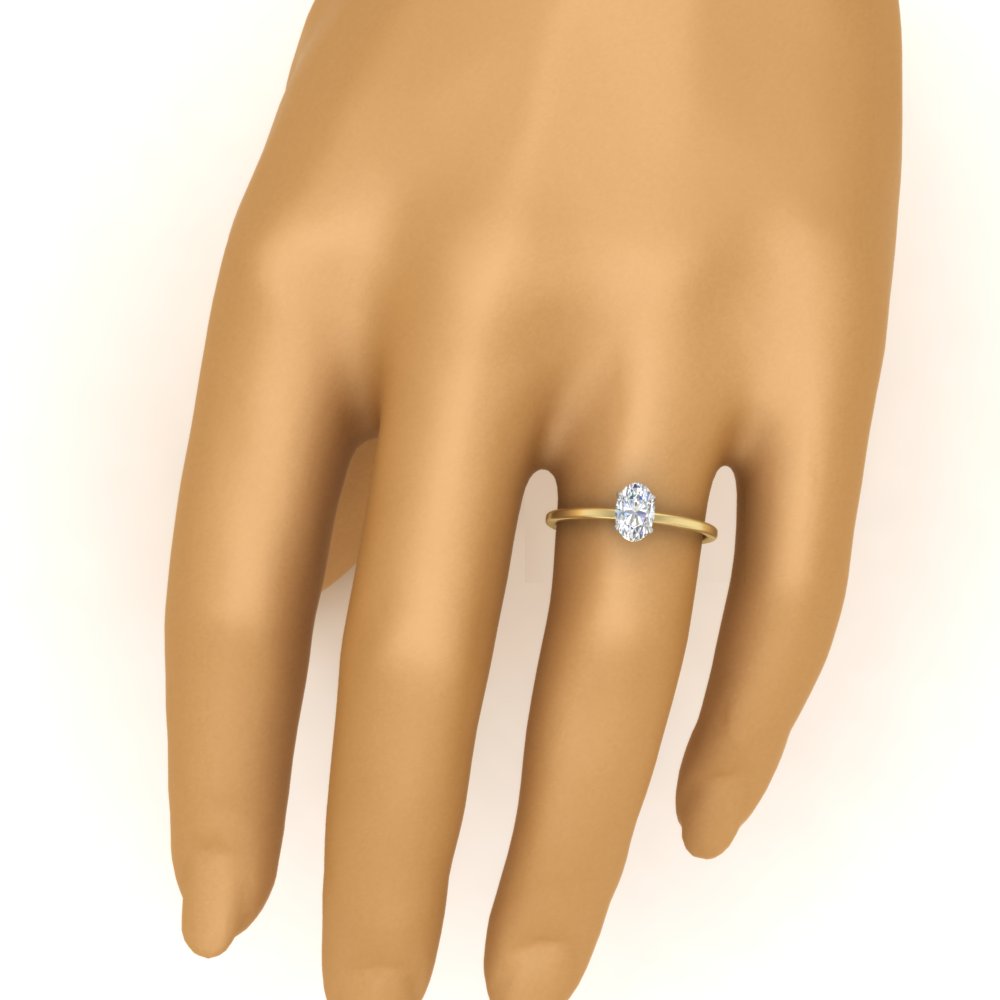 Oval Engagement Ring Thin Band with 14K Yellow Gold White Diamond