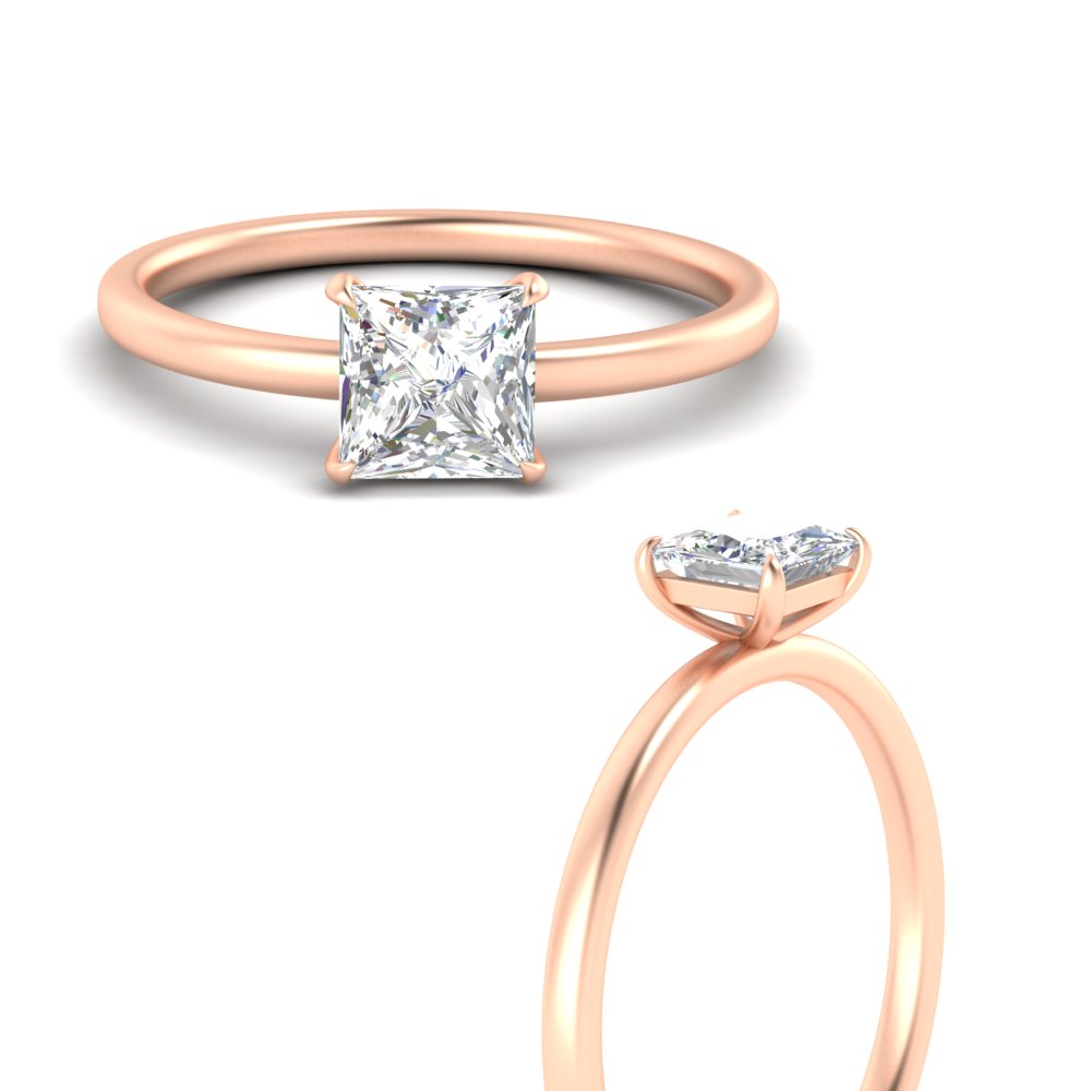 Princess Cut Diamond 1.50 Carat Lab Diamond Solitaire Ring with 14K Rose Gold White Diamond