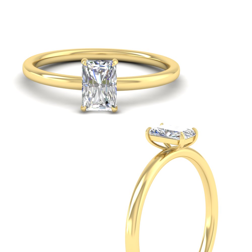 Radiant Cut 1 Carat Solitaire Ring with 14K Yellow Gold White Diamond