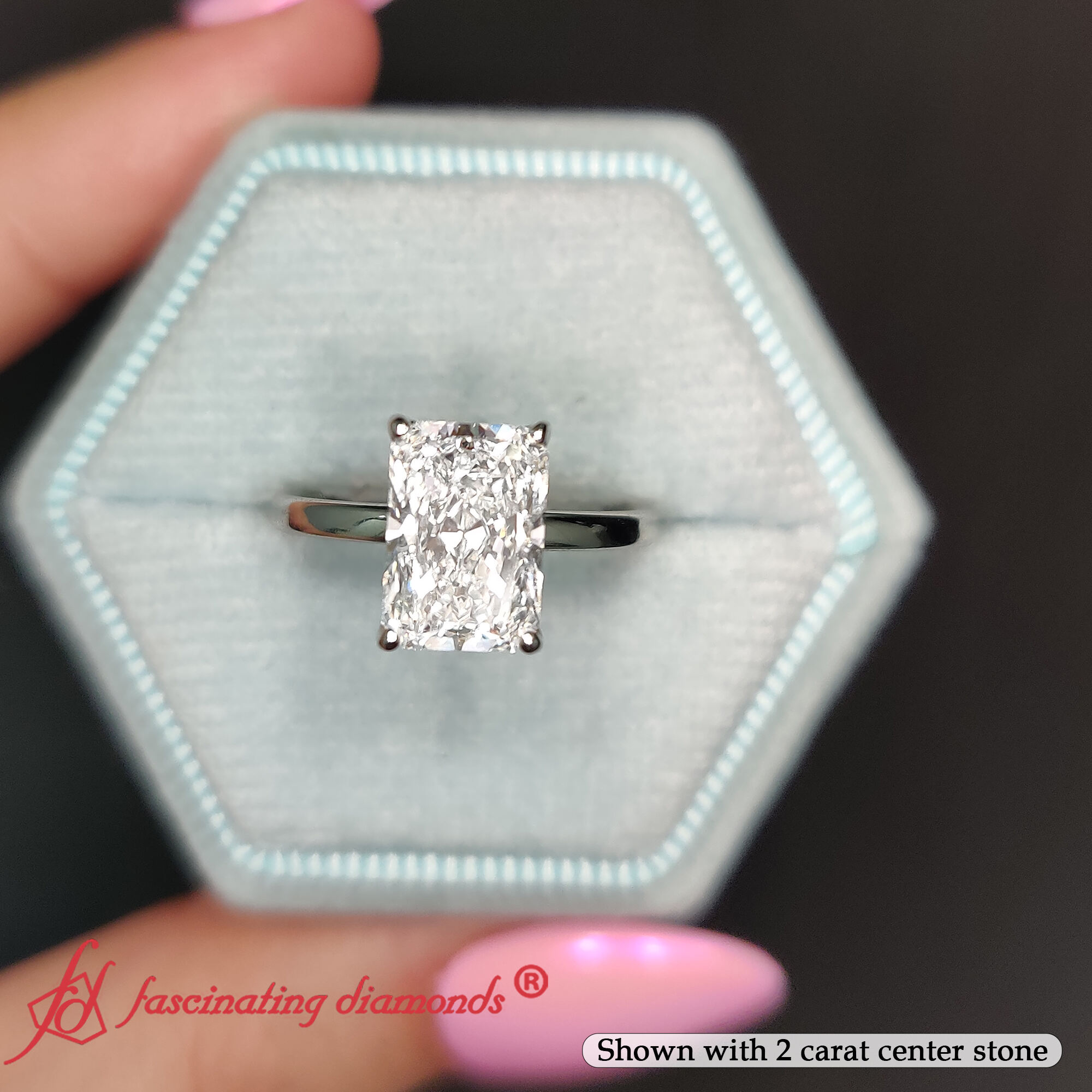 Radiant Cut 2 Carat Lab Diamond Engagement Ring with 950 Platinum White Diamond