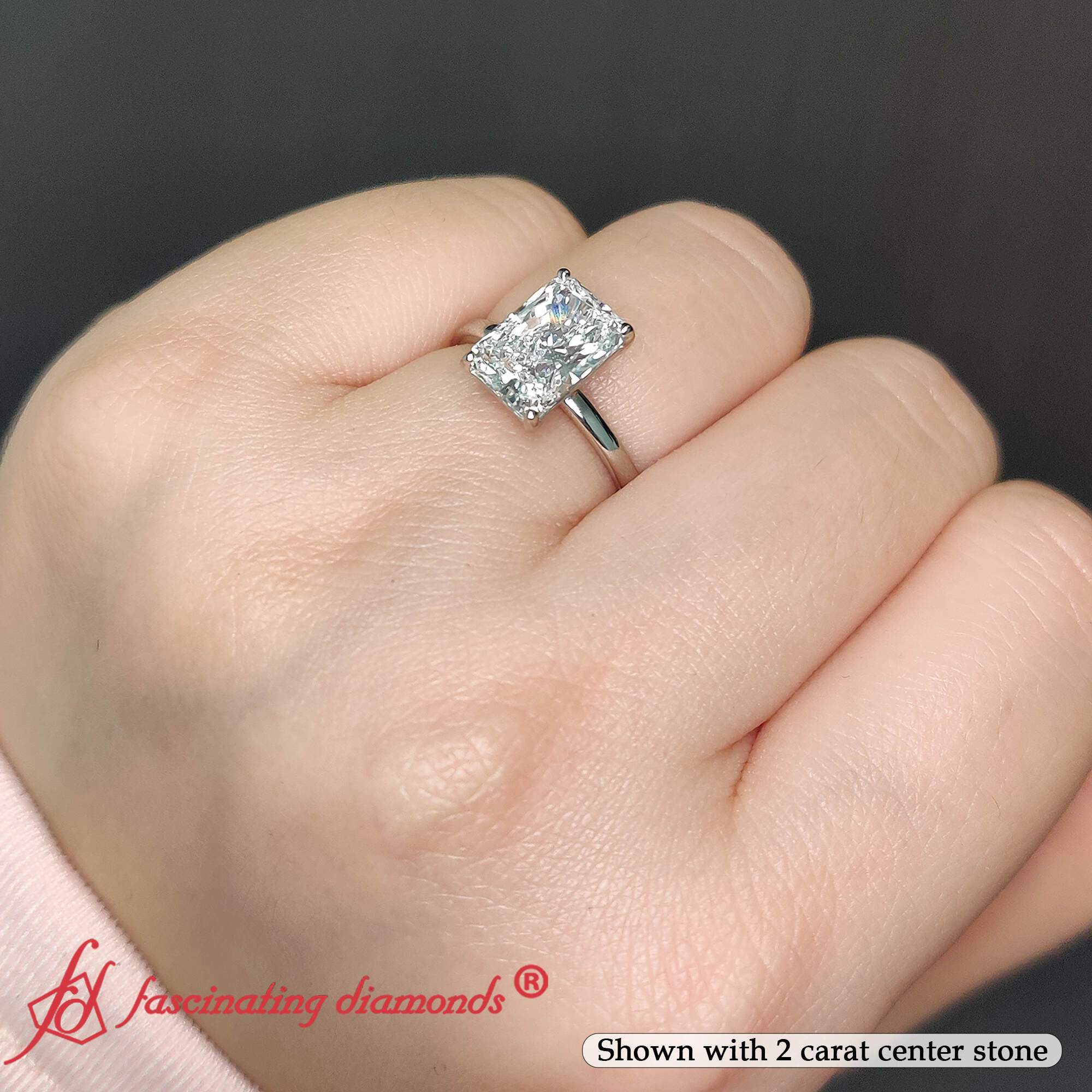 Radiant Cut 2 Carat Lab Diamond Engagement Ring with 950 Platinum White Diamond