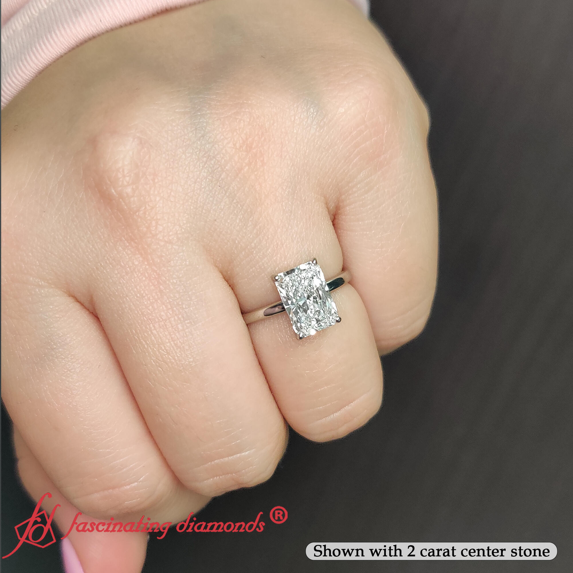 Radiant Cut 2 Carat Lab Diamond Engagement Ring with 950 Platinum White Diamond