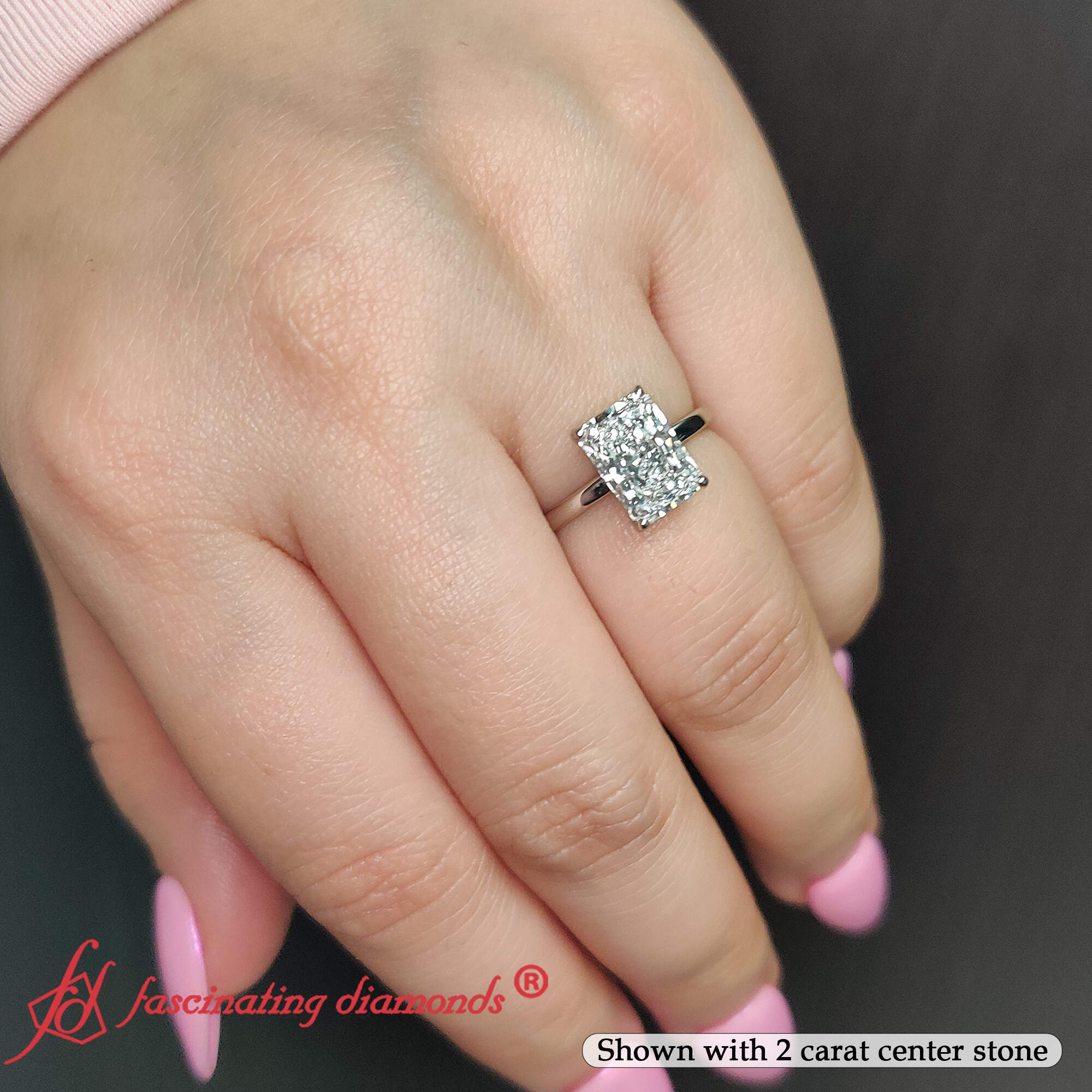 Radiant Cut 2 Carat Lab Diamond Engagement Ring with 950 Platinum White Diamond