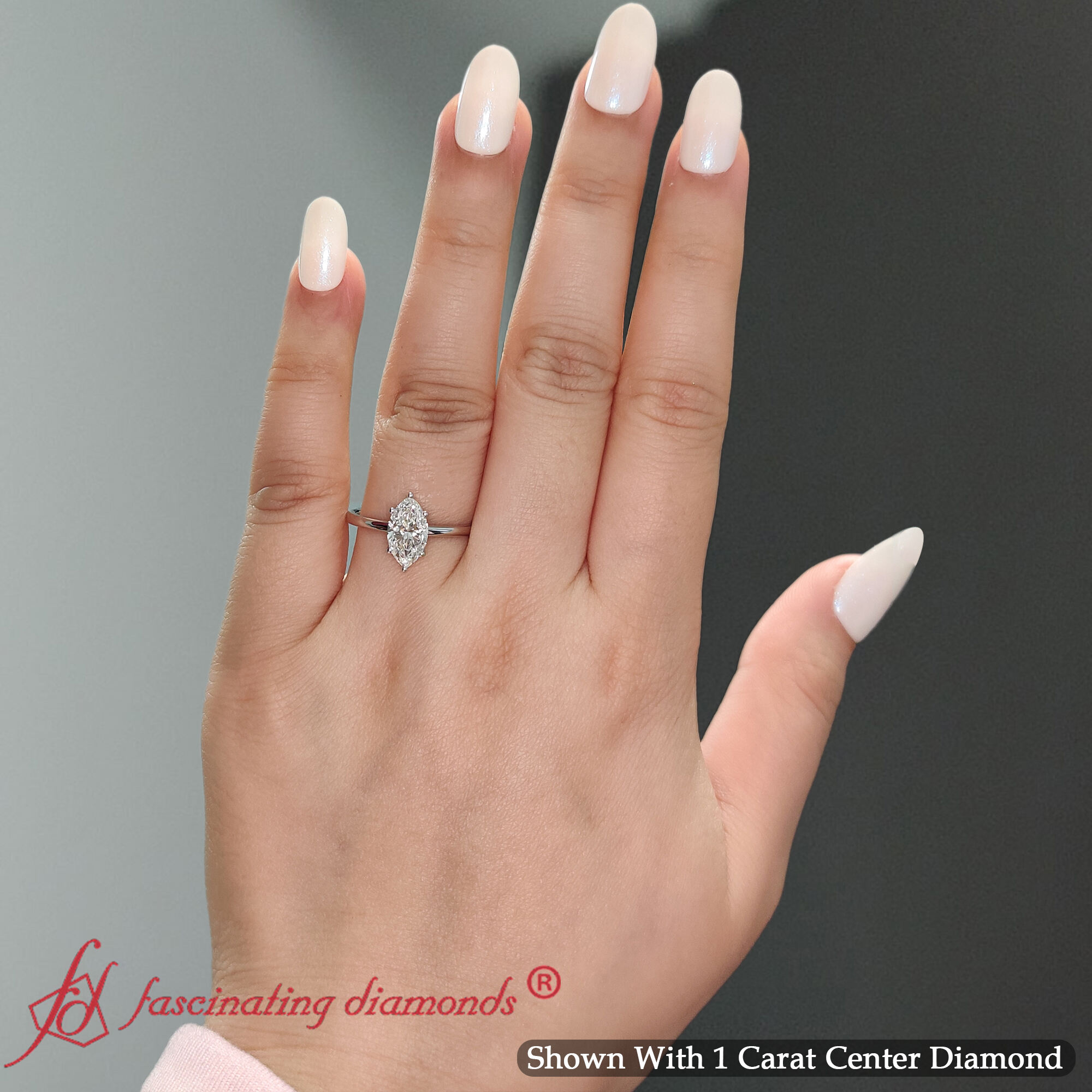 1 Carat Marquise Comfort Fit Solitaire Ring with 14K White Gold White Diamond