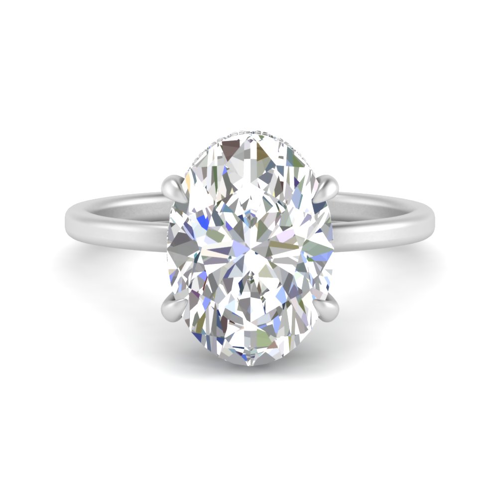 3 Carat Oval Under Halo Diamond Ring with 14K White Gold White Diamond