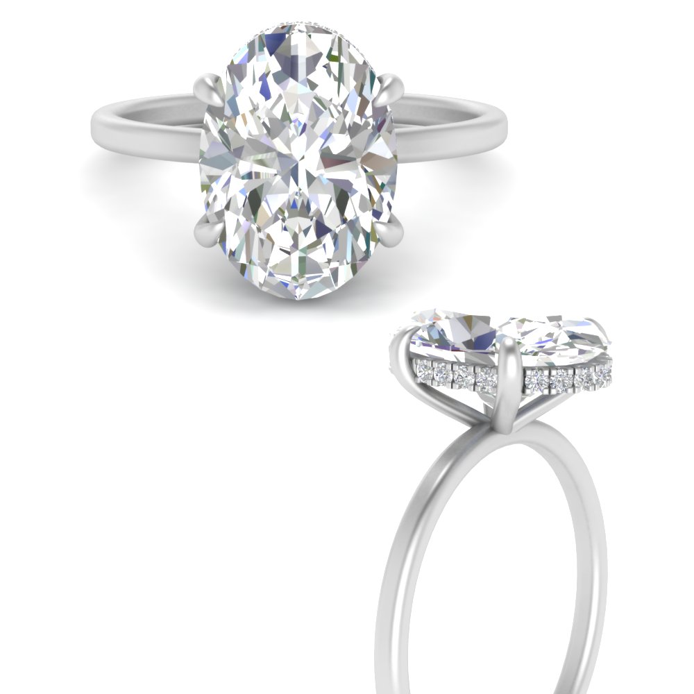 3 Carat Oval Under Halo Diamond Ring with 14K White Gold White Diamond