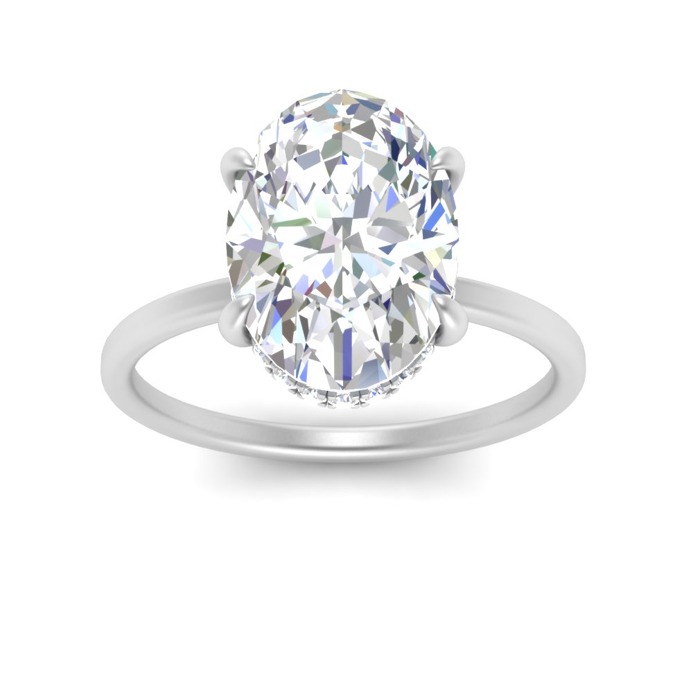 3 Carat Oval Under Halo Diamond Ring with 14K White Gold White Diamond