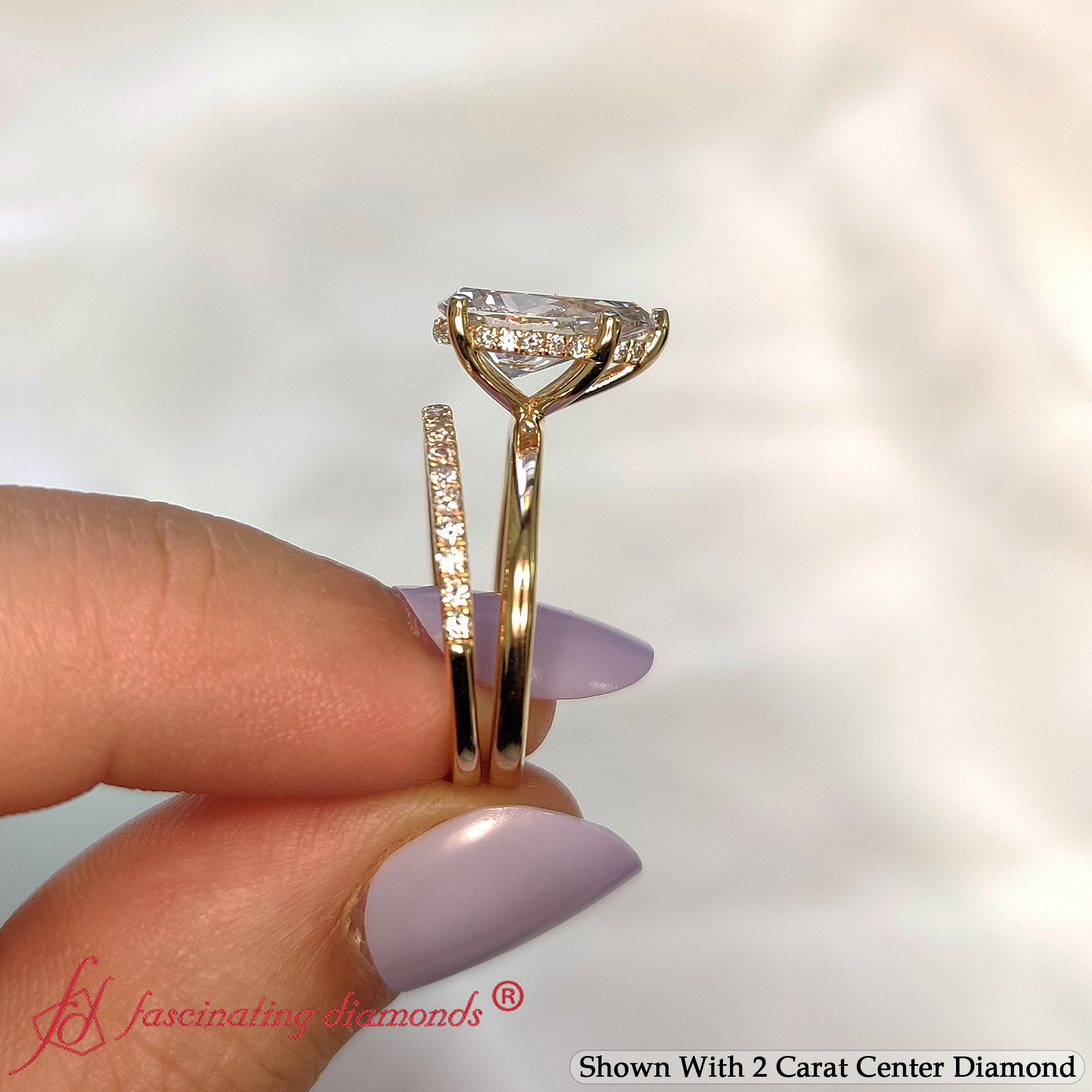 Pear Shaped Hidden Halo Engagement Ring Set with White Diamond in 14K Yellow Gold