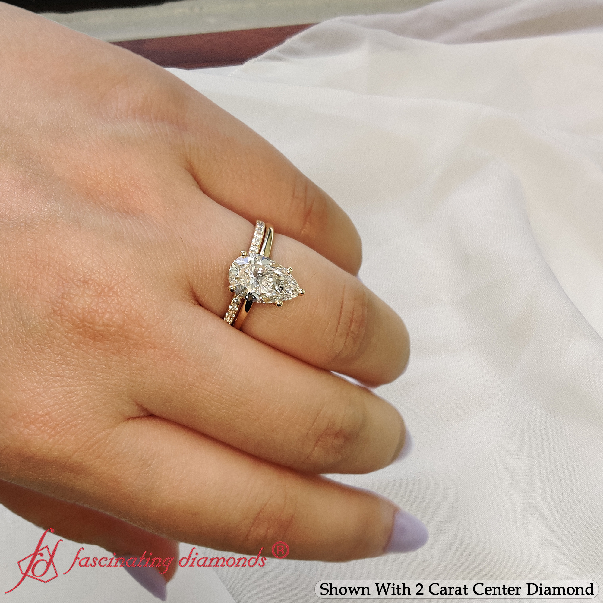Pear Shaped Hidden Halo Engagement Ring Set with White Diamond in 14K Yellow Gold