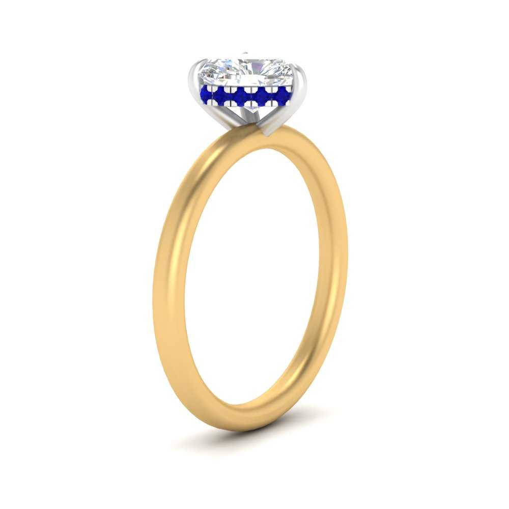 Heart Shaped Half Carat Under Halo Wedding Ring with 14K Yellow Gold Blue Sapphire
