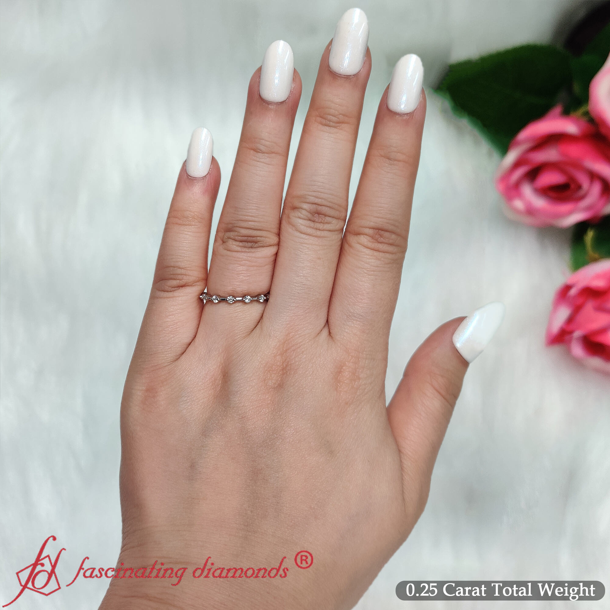 Thin Spaced Out Stack Wedding Band with 950 Platinum White Diamond