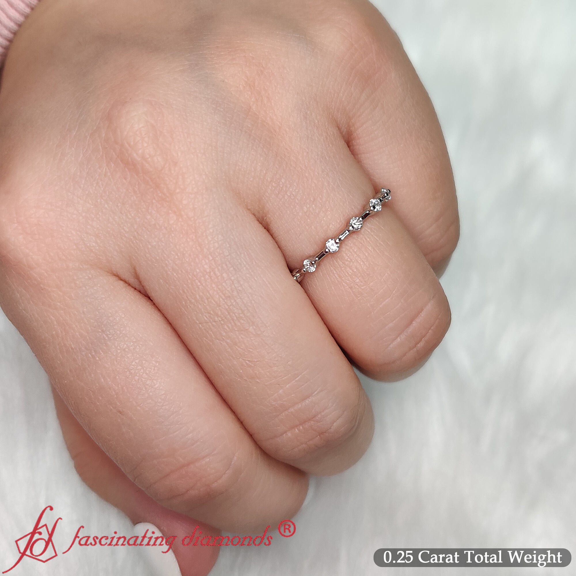 Thin Spaced Out Stack Wedding Band with 950 Platinum White Diamond